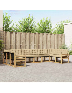 Set di divani da esterno con cuscino 10 pcs Bianco e Beige