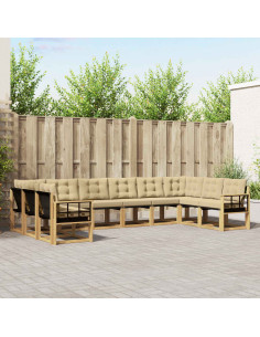 Set di divani da esterno con cuscino 10 pcs Bianco e Beige