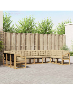 Set di divani da esterno con cuscino 10 pcs Bianco e Beige