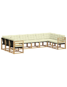 Set di divani da esterno con cuscino 10 pcs Bianco e Crema 2