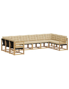 Set di divani da esterno con cuscino 10 pcs Bianco e Beige 2