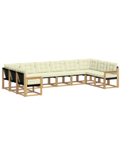 Set di divani da esterno con cuscino 10 pcs Bianco e Crema 2