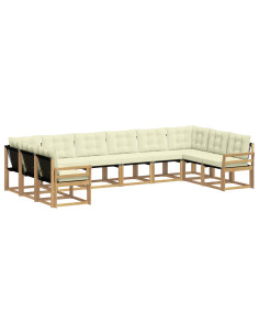 Set di divani da esterno con cuscino 10 pcs Bianco e Crema 2