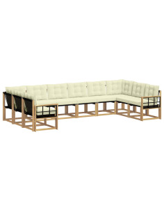 Set di divani da esterno con cuscino 10 pcs Bianco e Crema 2