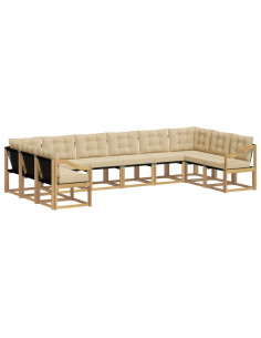 Set di divani da esterno con cuscino 10 pcs Bianco e Beige 2