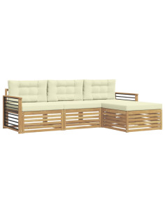 Set di divani da esterno 4 pcs Bianco e Crema Poliestere 2