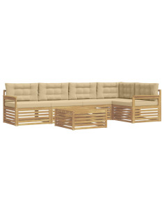 Set di divani da esterno 6 pcs Bianco e Beige Poliestere 2
