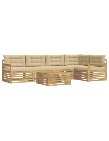 Set di divani da esterno 6 pcs Bianco e Beige Poliestere