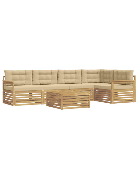 Set di divani da esterno 6 pcs Bianco e Beige Poliestere