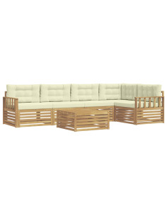 Set di divani da esterno 6 pcs Bianco e Crema Poliestere 2