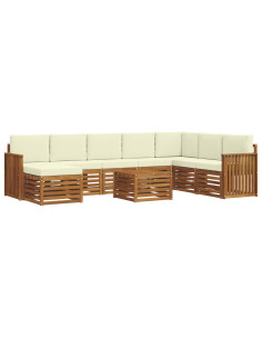 Set divani 9 pcs Naturale e Crema Legno di Acacia Massello 2