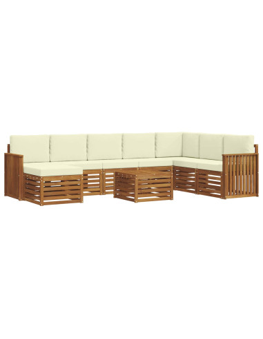 Set divani 9 pcs Naturale e Crema Legno di Acacia Massello