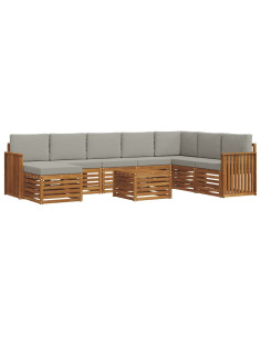 Set divani con cuscino 9 pcs Grigio Naturale e Chiaro 2