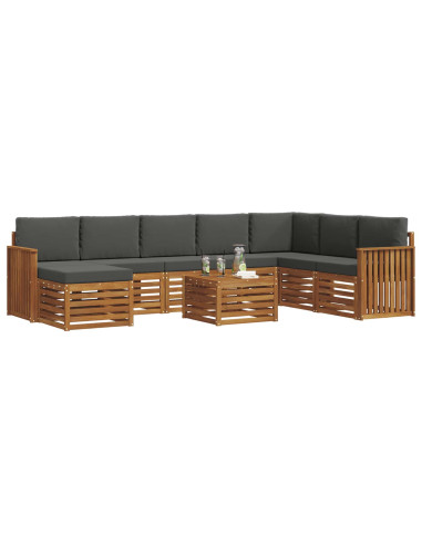 Set divani 9 pcs Naturale e Antracite Legno di Acacia Massello