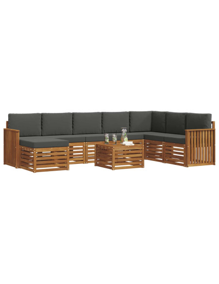 Set divani 9 pcs Naturale e Antracite Legno di Acacia Massello