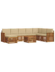 Set divani 9 pcs Naturale e Beige Legno di Acacia Massello 2