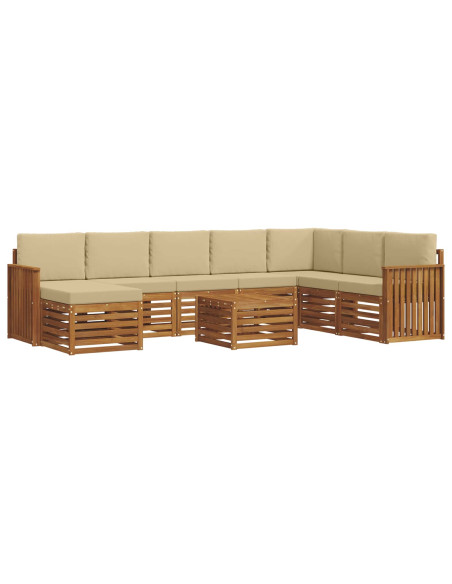 Set divani 9 pcs Naturale e Beige Legno di Acacia Massello