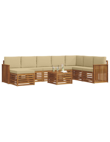 Set divani 9 pcs Naturale e Beige Legno di Acacia Massello