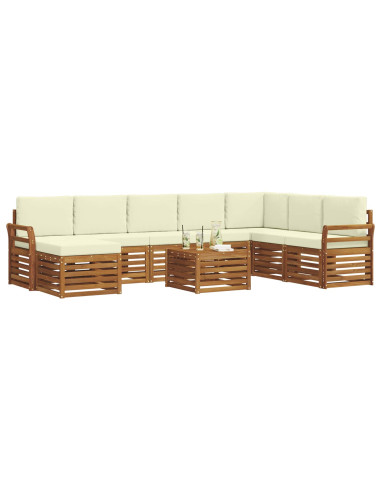 Set divani 9 pcs Naturale e Crema Legno di Acacia Massello