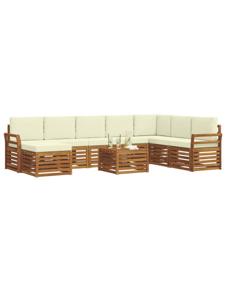 Set divani 9 pcs Naturale e Crema Legno di Acacia Massello