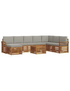 Set divani con cuscino 9 pcs Grigio Naturale e Chiaro 2