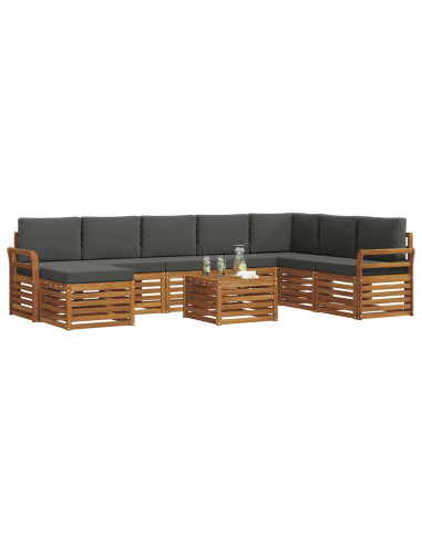 Set divani 9 pcs Naturale e Antracite Legno di Acacia Massello