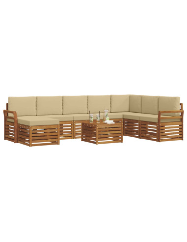 Set divani 9 pcs Naturale e Beige Legno di Acacia Massello