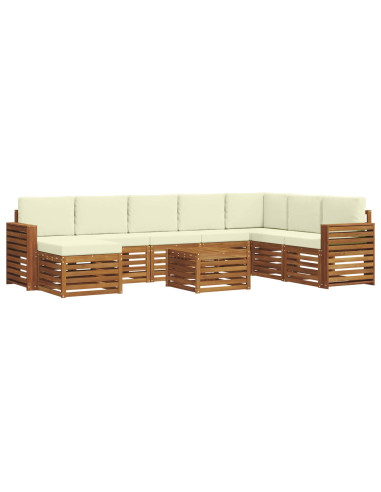 Set divani 9 pcs Naturale e Crema Legno di Acacia Massello