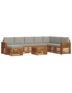 Set divani con cuscino 9 pcs Grigio Naturale e Chiaro 2