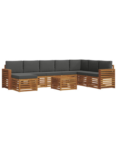 Set divani 9 pcs Naturale e Antracite Legno di Acacia Massello