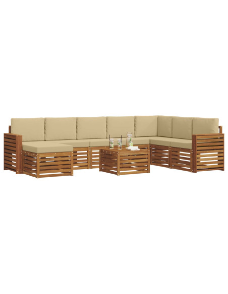 Set divani 9 pcs Naturale e Beige Legno di Acacia Massello