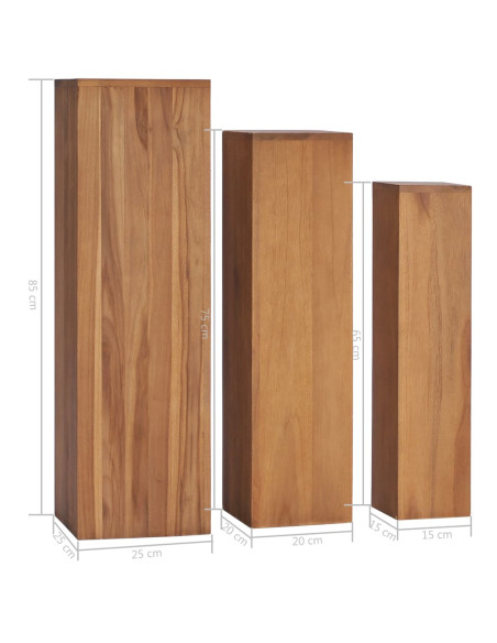 Set di Piedistalli per Piante 3 pz in Legno Massello di Teak