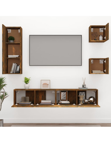 Set di Mobili Porta TV 5 pz Rovere Fumo in Legno Multistrato
