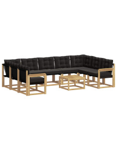 Set di divani da esterno con cuscino 10 pcs Bianco e Nero 2