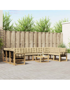 Set di divani da esterno con cuscino 11 pcs Bianco e Beige