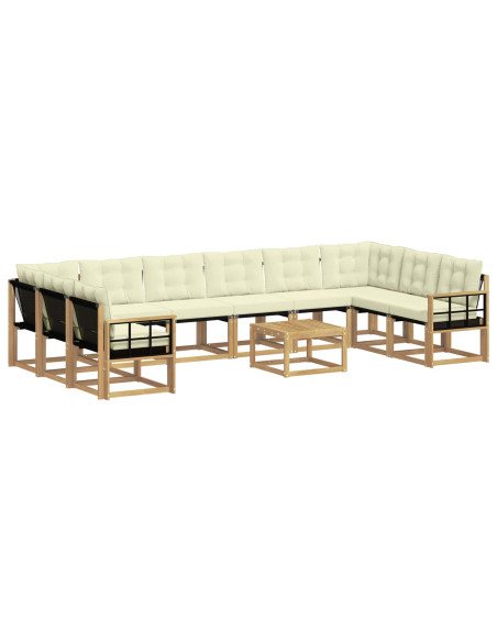 Set di divani da esterno con cuscino 11 pcs Bianco e Crema
