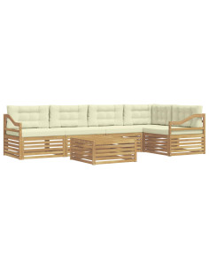 Set di divani da esterno 6 pcs Bianco e Crema Poliestere 2