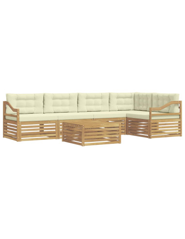 Set di divani da esterno 6 pcs Bianco e Crema Poliestere