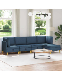 Set di mobili per il soggiorno con cuscino 5 pcs Blu Tessuto