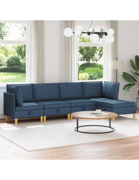 Set di mobili per il soggiorno con cuscino 5 pcs Blu Tessuto