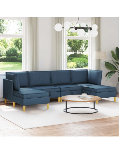 Set di mobili per il soggiorno con cuscino 6 pcs Blu Tessuto