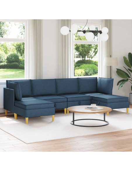 Set di mobili per il soggiorno con cuscino 6 pcs Blu Tessuto