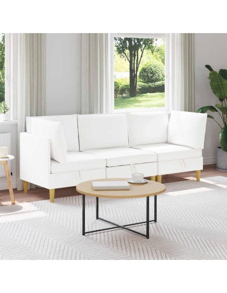 Set di mobili per il soggiorno con cuscino 3 pcs Bianco Tessuto