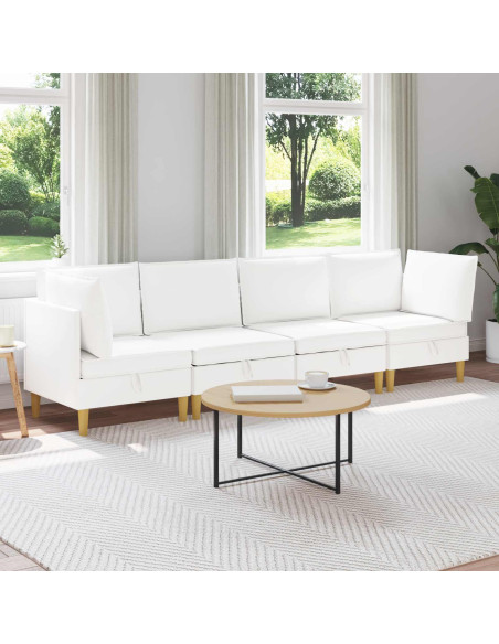 Set di mobili per il soggiorno con cuscino 4 pcs Bianco Tessuto