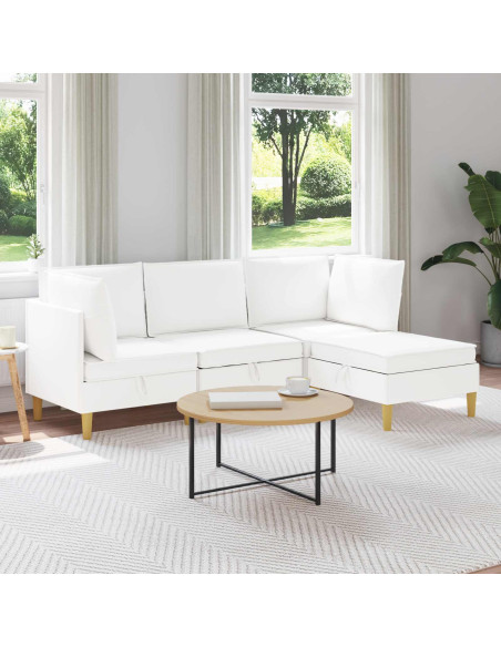Set di mobili per il soggiorno con cuscino 4 pcs Bianco Tessuto