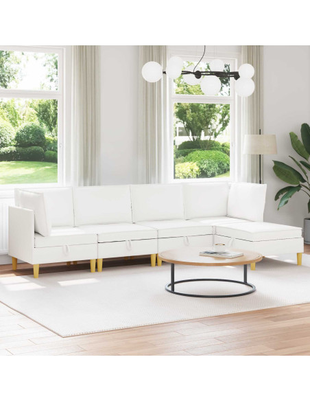 Set di mobili per il soggiorno con cuscino 5 pcs Bianco Tessuto