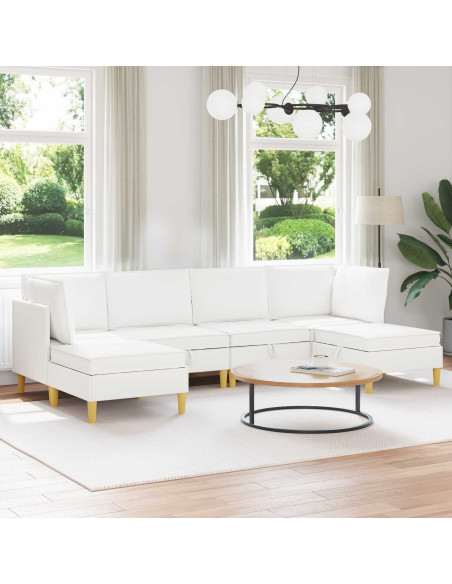 Set di mobili per il soggiorno con cuscino 6 pcs Bianco Tessuto