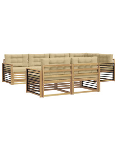 Set di divani da esterno 7 pcs Bianco e Beige Poliestere 2