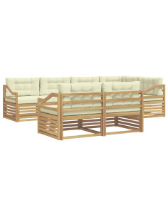 Set di divani da esterno 7 pcs Bianco e Crema Poliestere 2