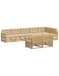 Set di divani da esterno 8 pcs Bianco e Beige Poliestere 2